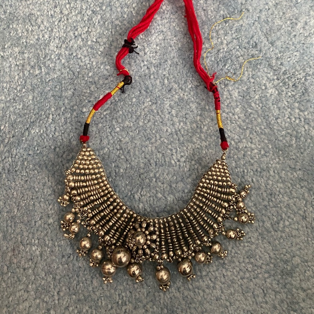 Tribal Festival Necklace w Bright Red Yarn